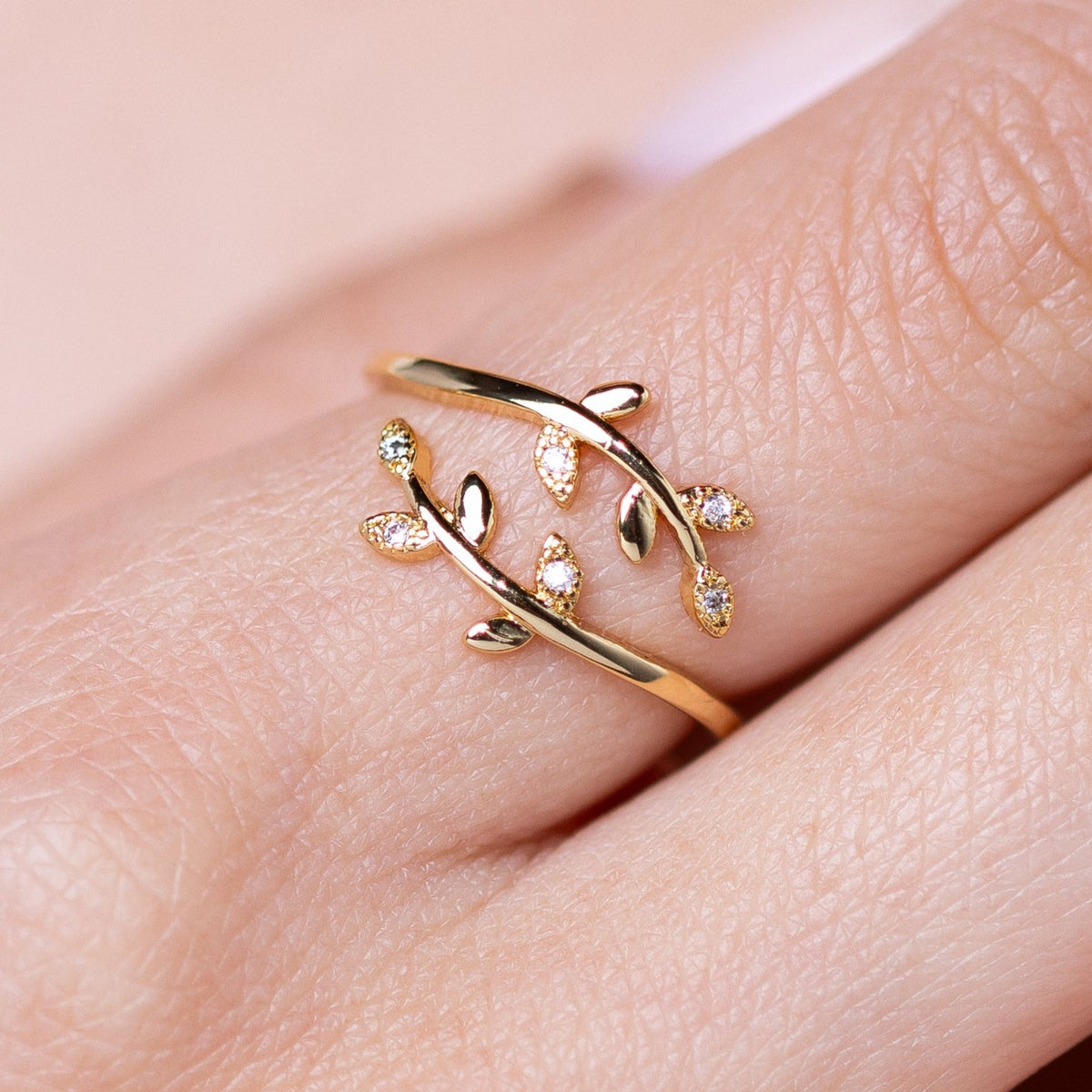 Leafy Branch Adjustable Gold Ring