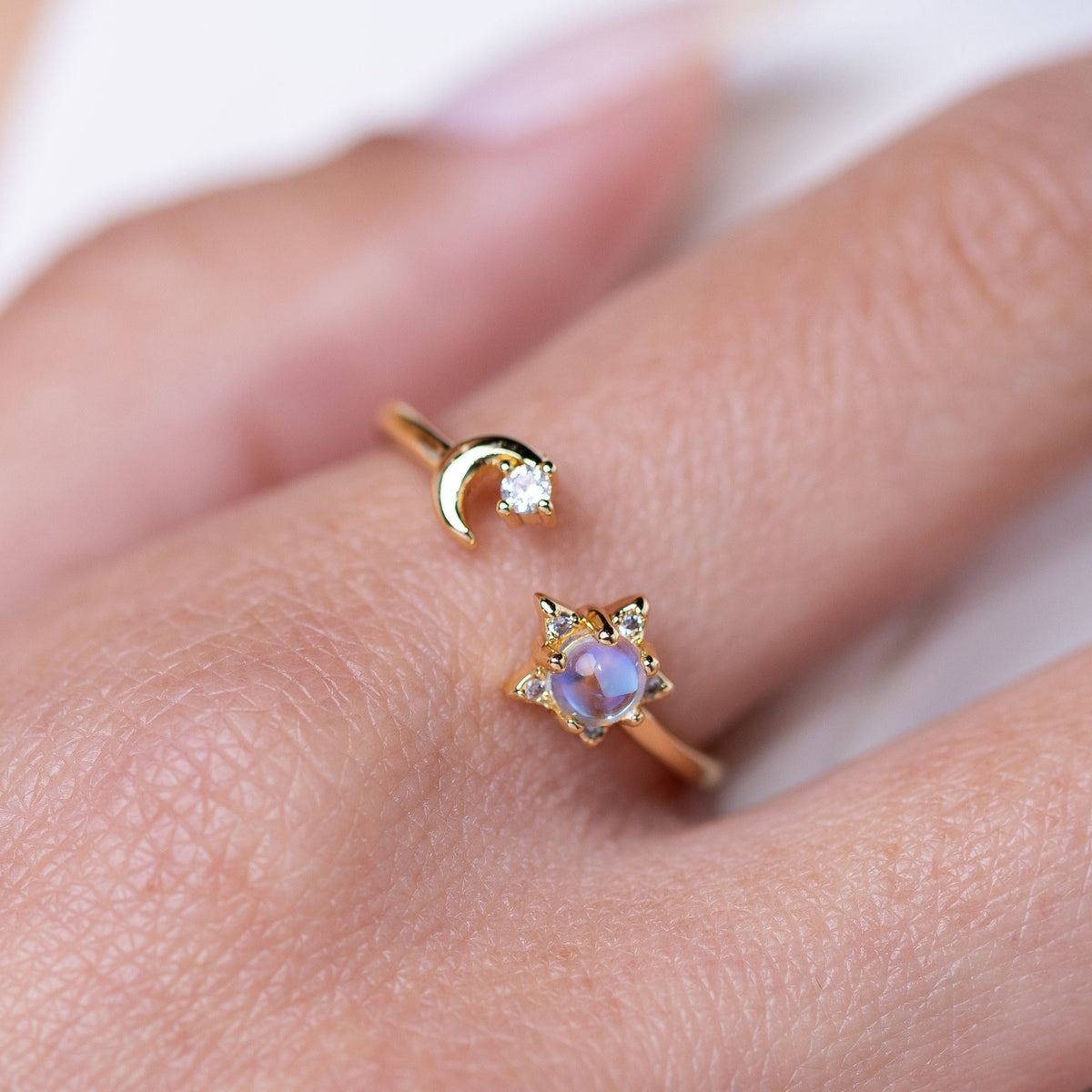 Star and Moon Adjustable Gold Ring