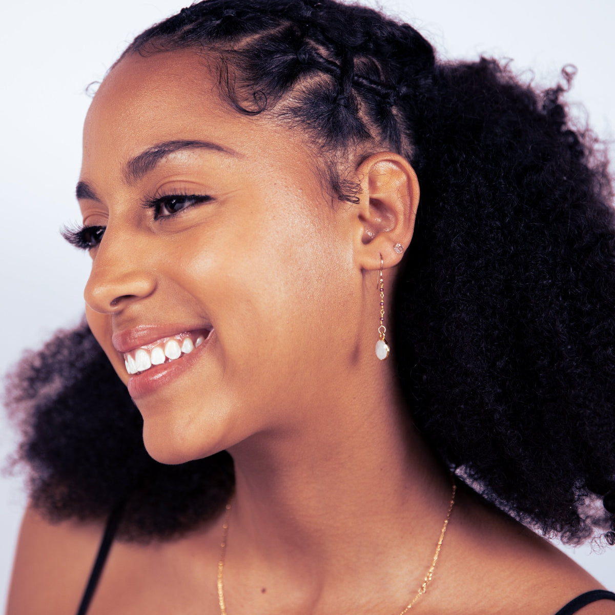 Moonstone and Garnet Dangle Earring