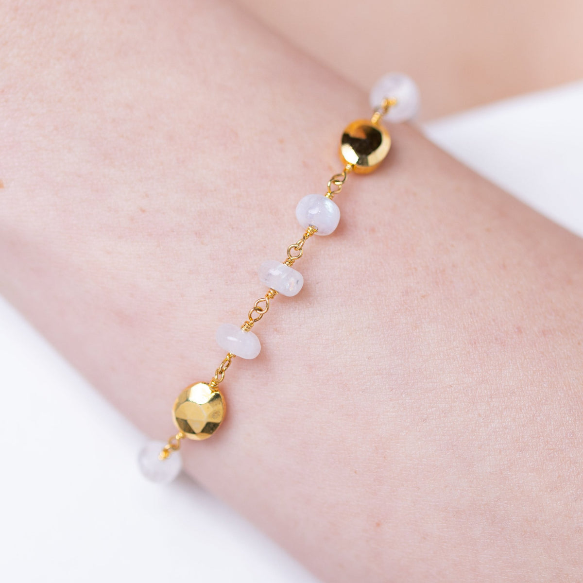 Moonstone and Gold Nugget Statement Bracelet