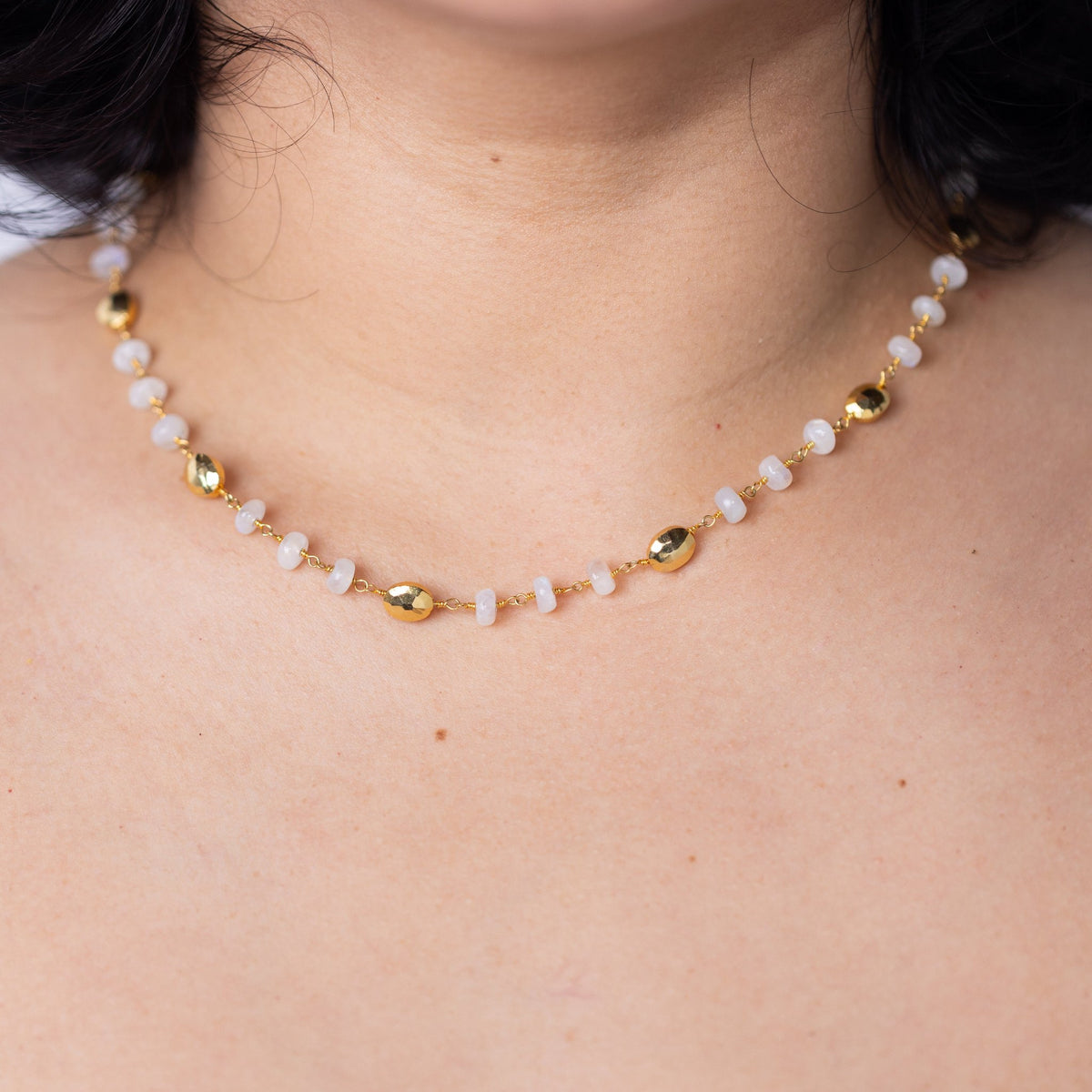 Moonstone and Gold Nugget Statement Choker