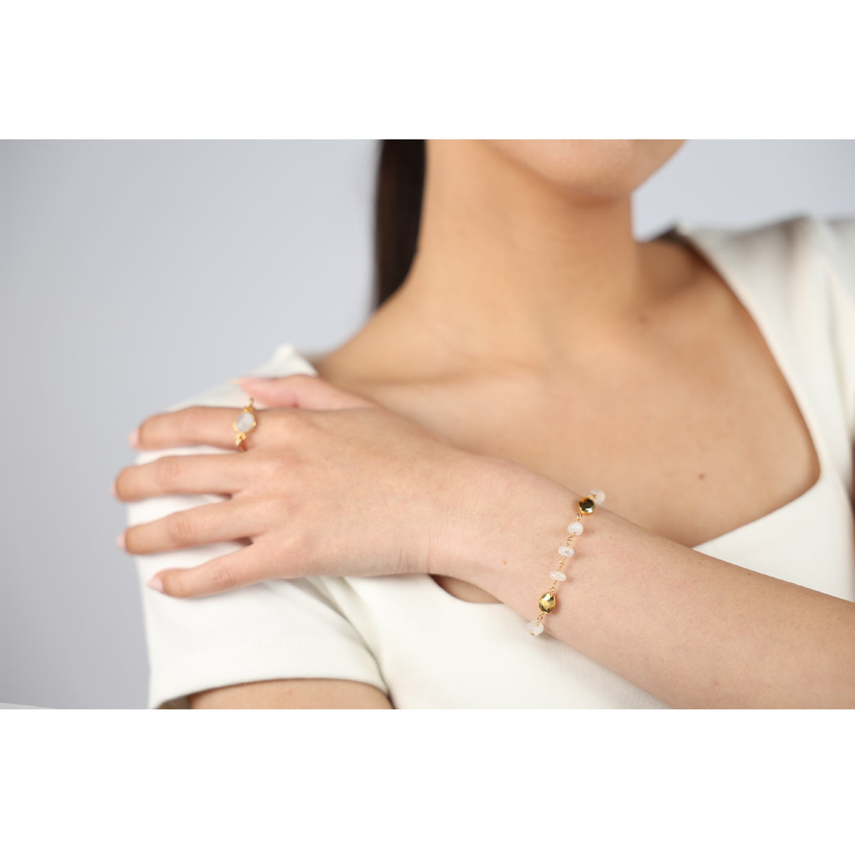 Moonstone and Gold Nugget Statement Bracelet