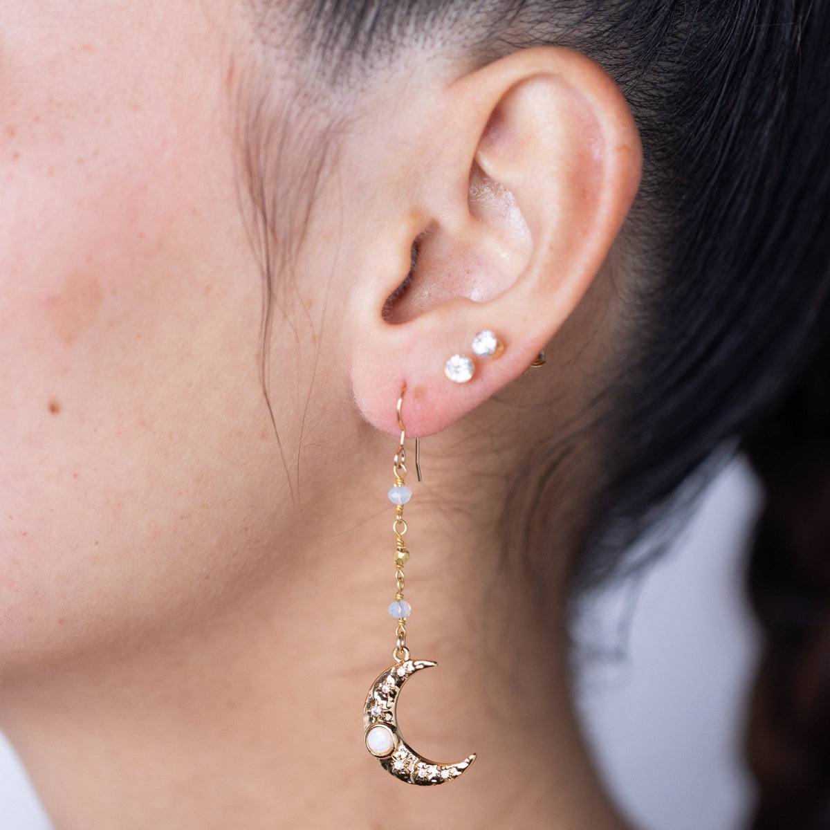 Opal Moon Dangle Earring