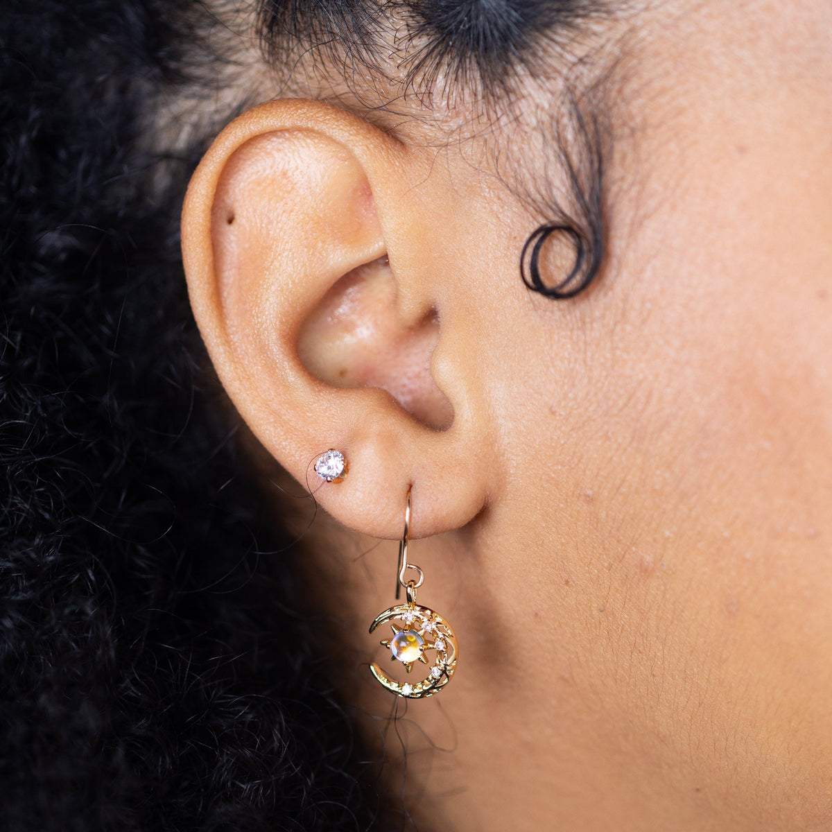 Star and Moon Gold Charm Earring