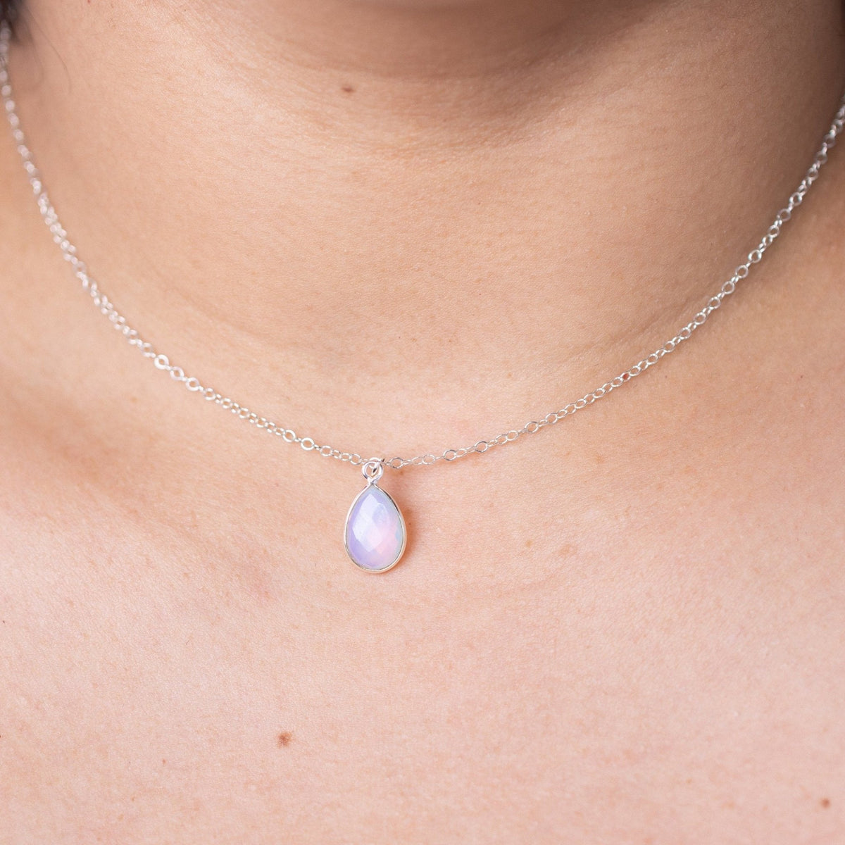 Opalite Teardrop Silver Necklace