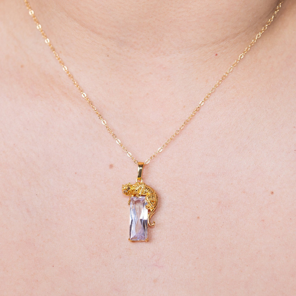 Panther Gold Cubic Charm Necklace
