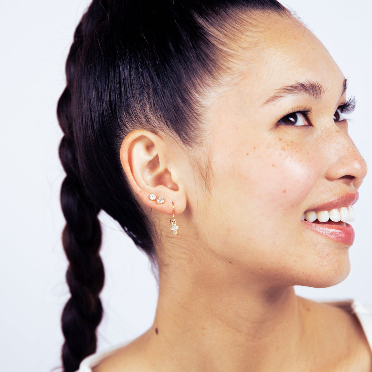 Pink Cross Gold Charm Earring