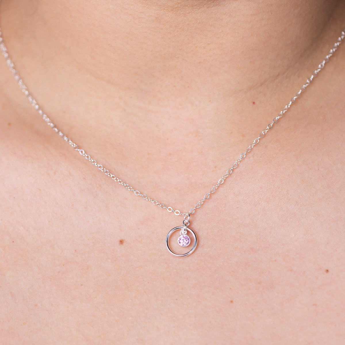 Pink Infinity Circle Silver Charm Necklace