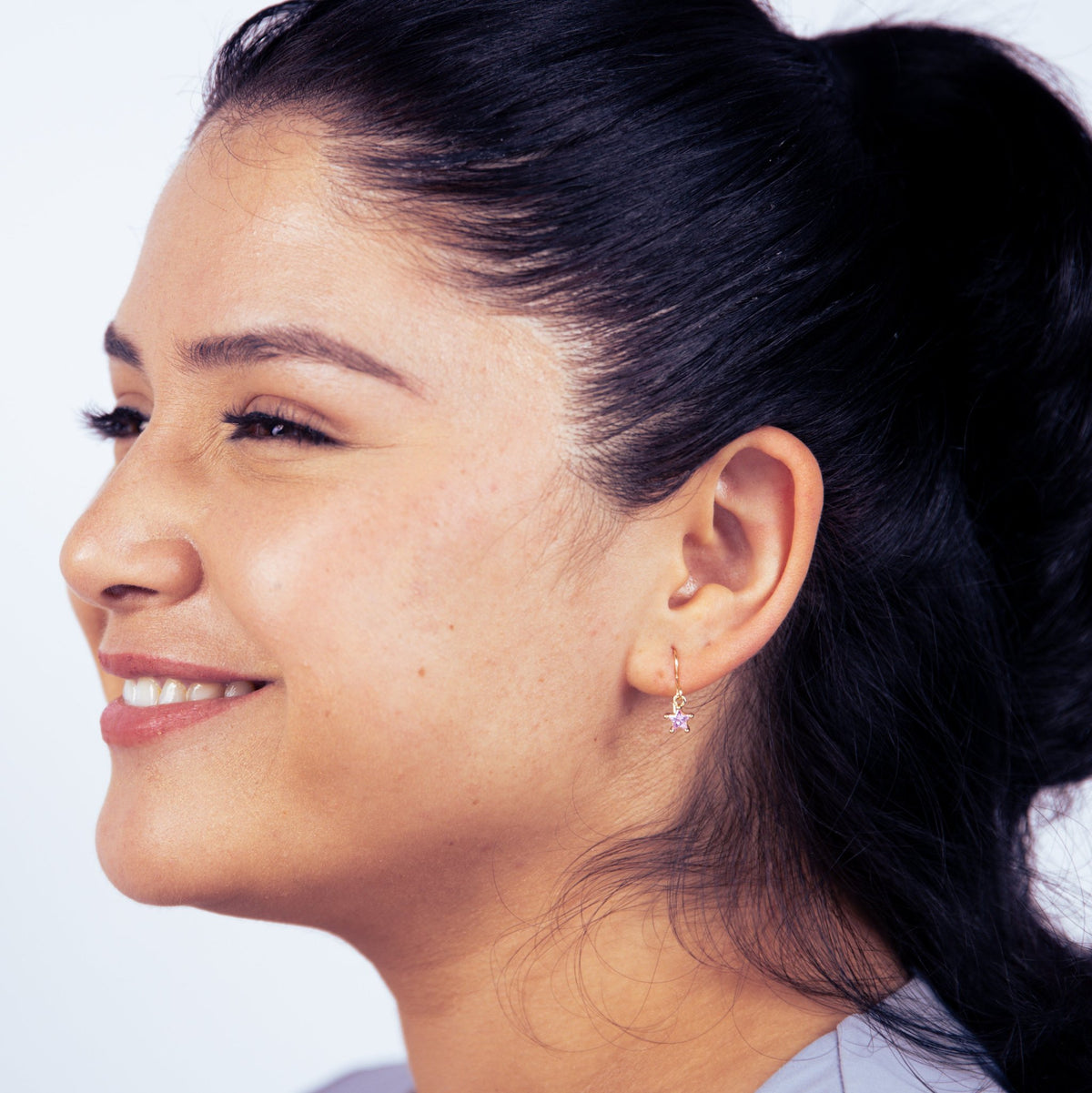 Pink Star Gold Charm Earring