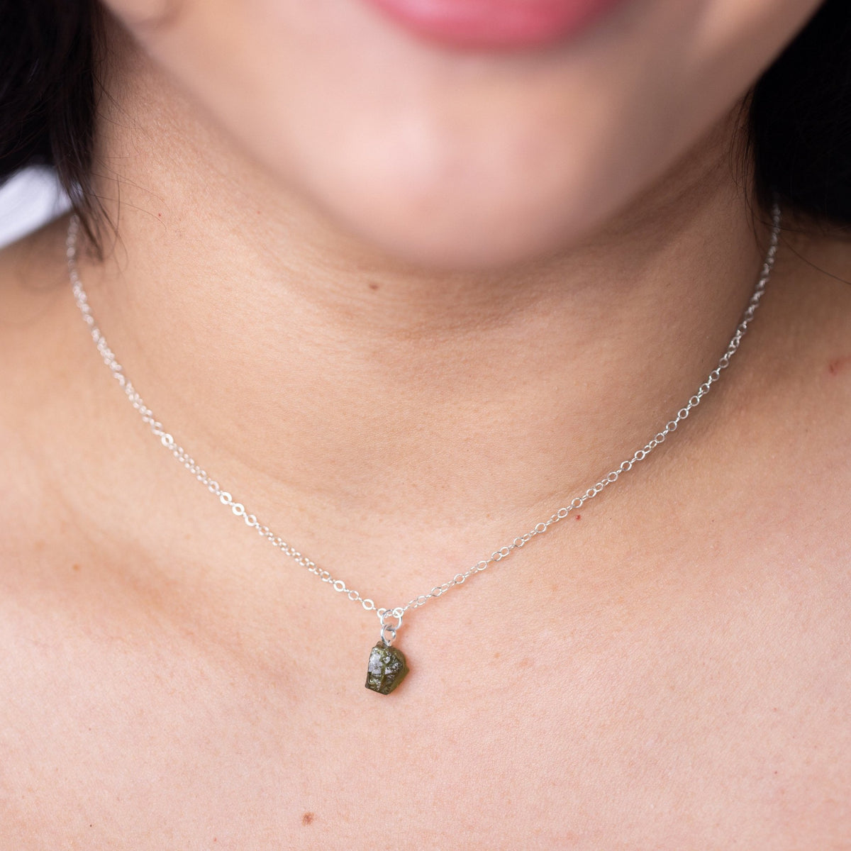 Chrome Diopside Nugget Silver Necklace
