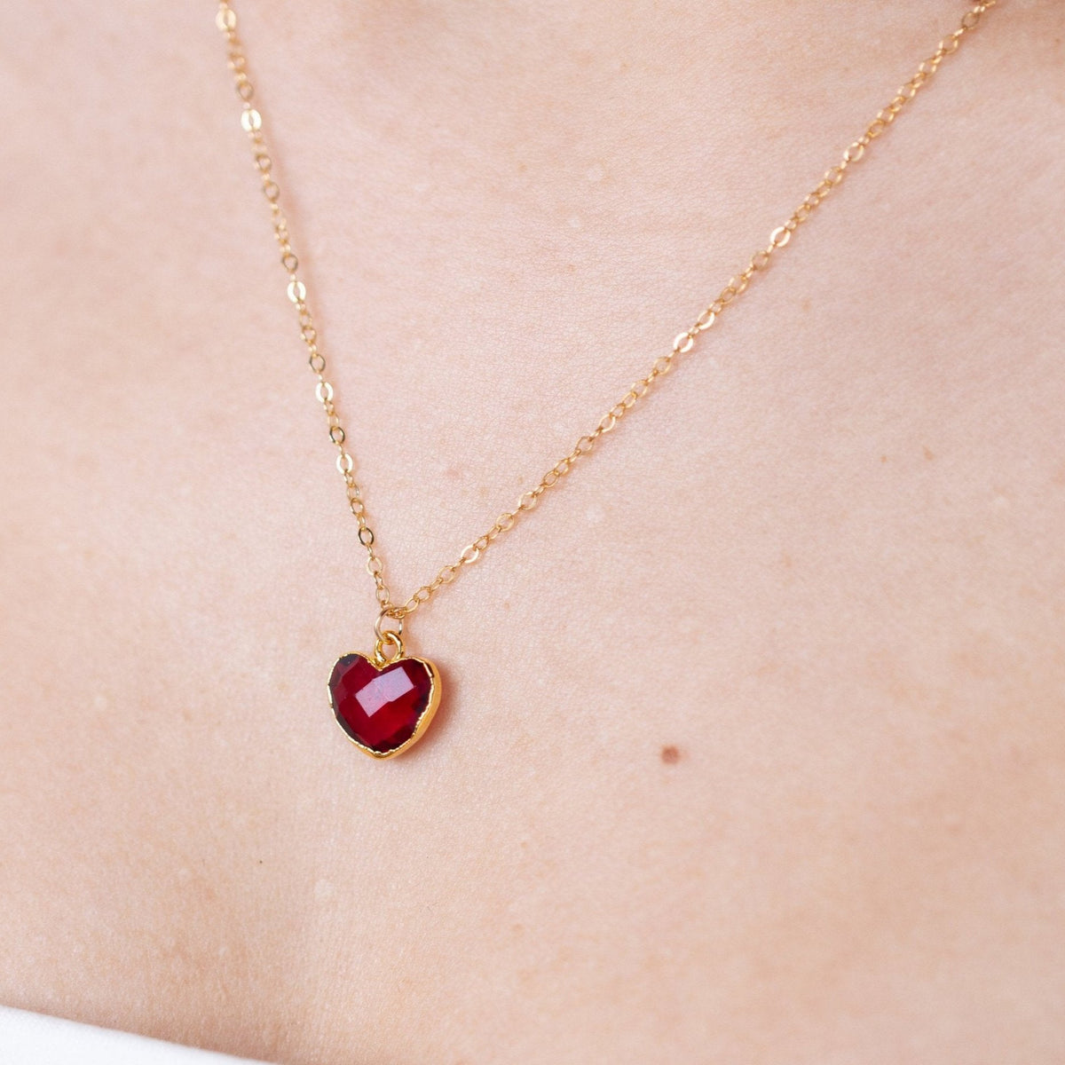 Pink Tourmaline Heart Gold Necklace
