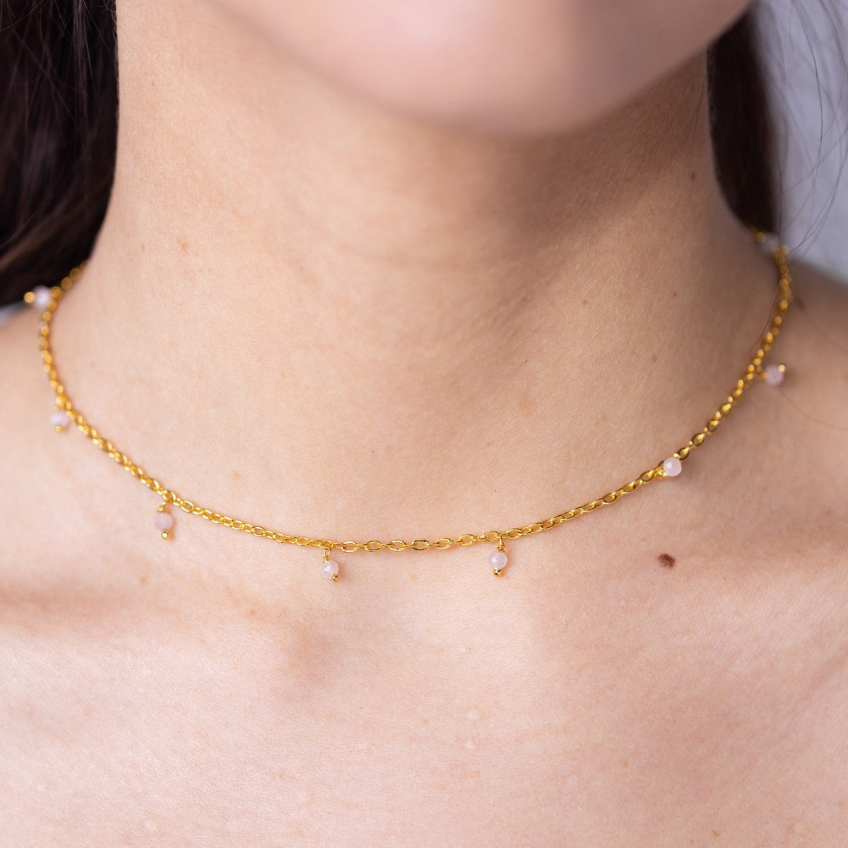 Rose Quartz Dangle Gemstone Choker