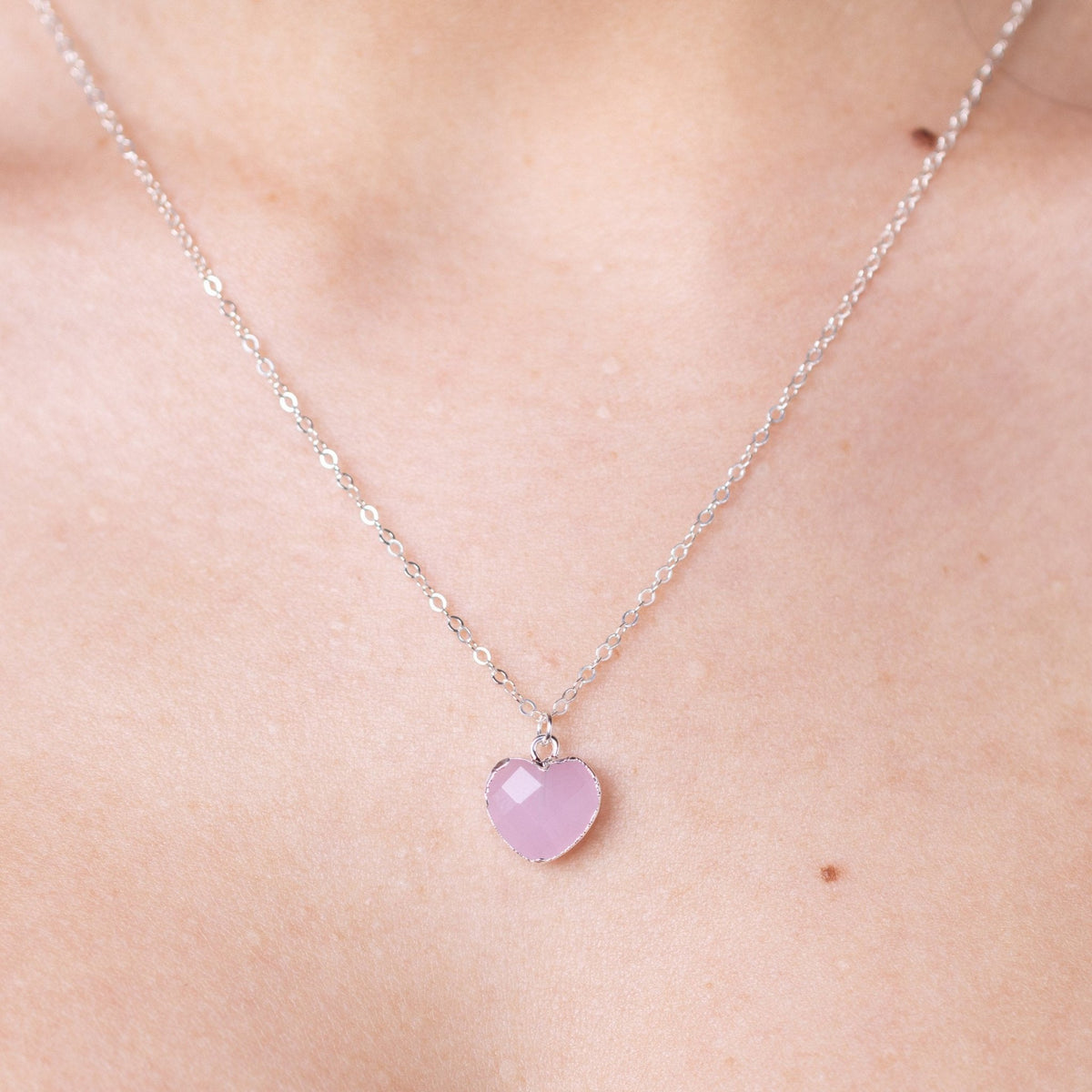 Rose Chalcedony Heart Silver Necklace