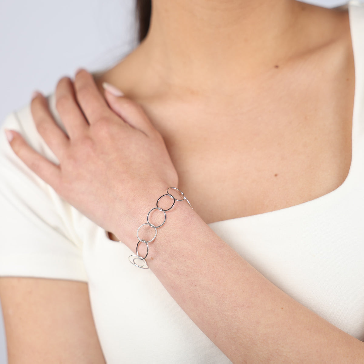 Statement Circle Chain Silver Bracelet