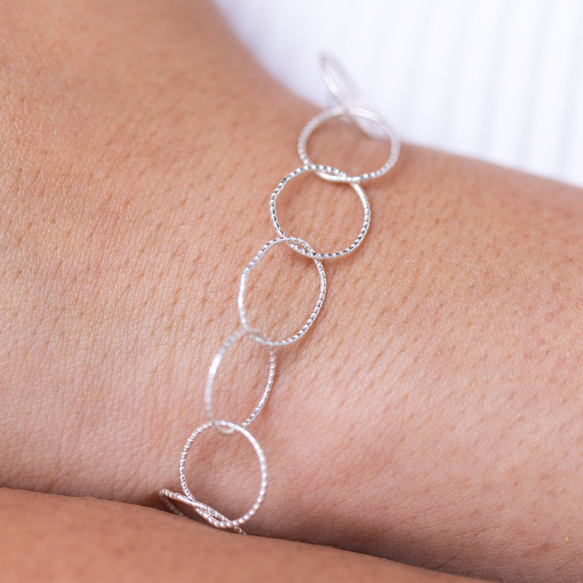 Statement Hammered Circle Chain Silver Bracelet