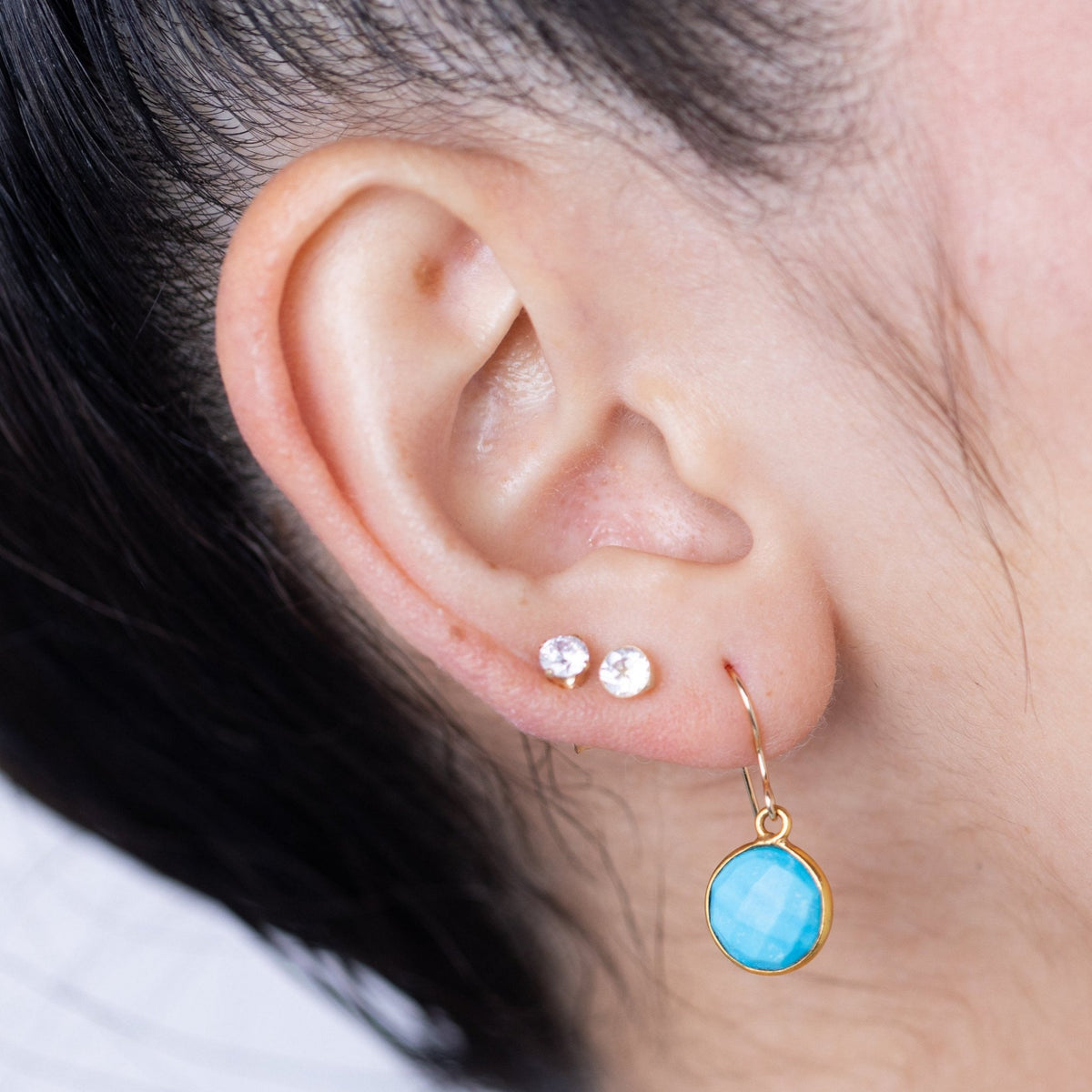 Turquoise Circle Gold Earring