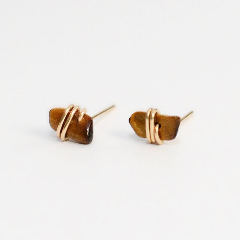 Tiger Eye Gold Stud Earring