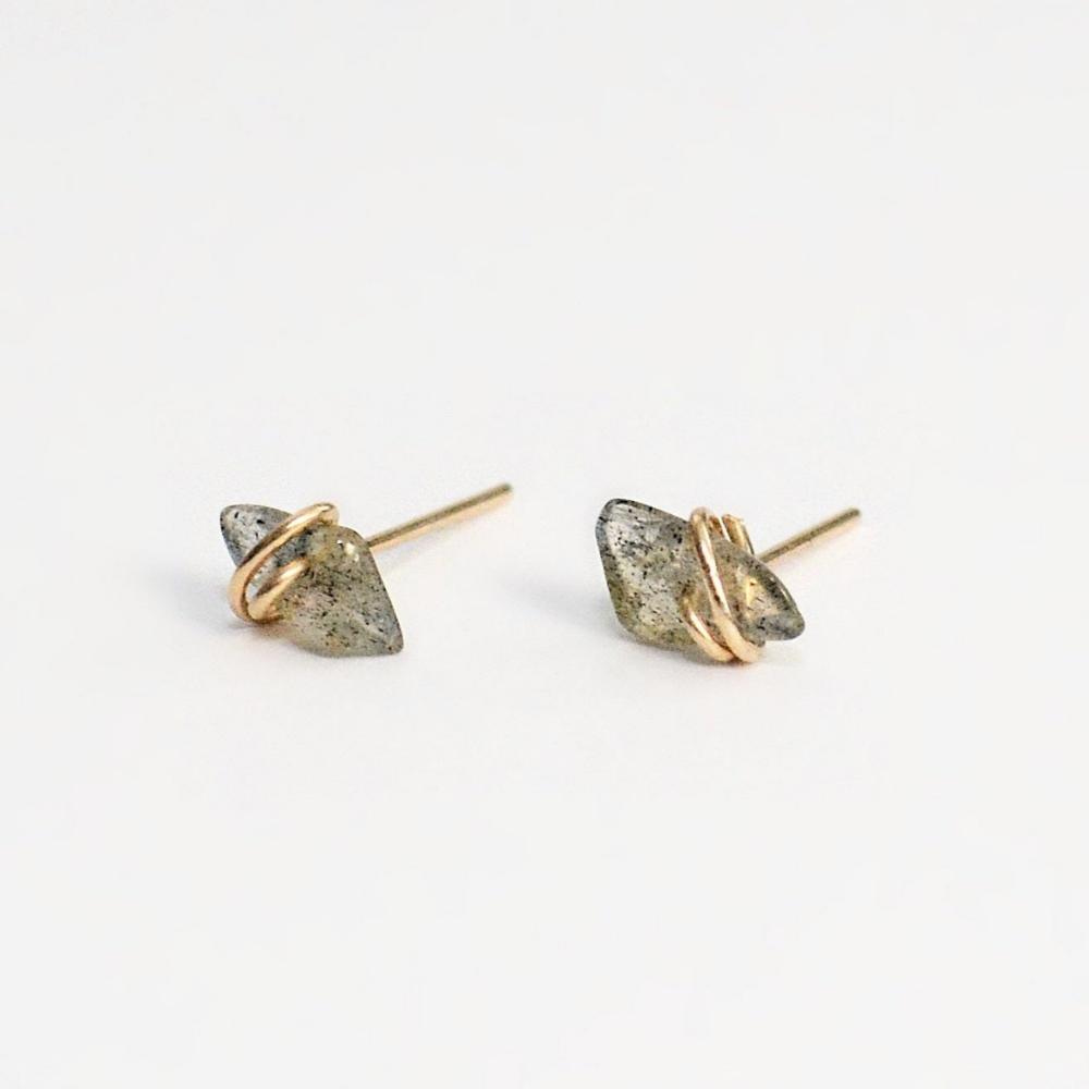 Labradorite Gold Stud Earring