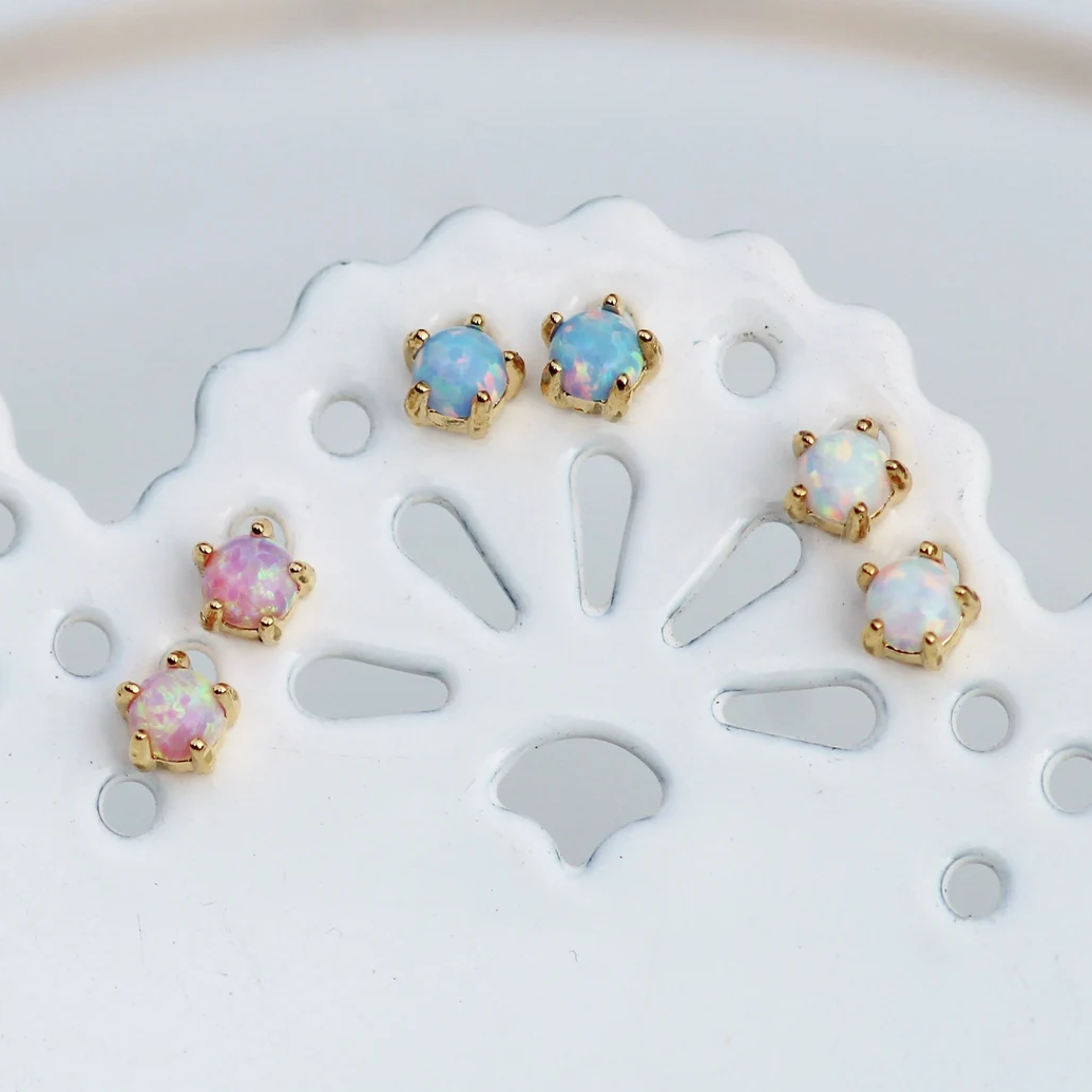 Pink Opal Stud Earring