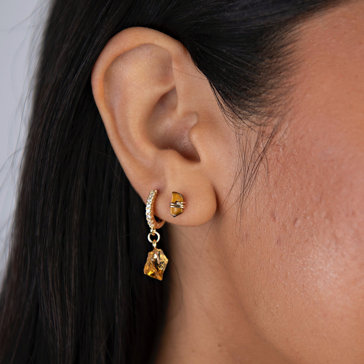 Tiger Eye Gold Stud Earring